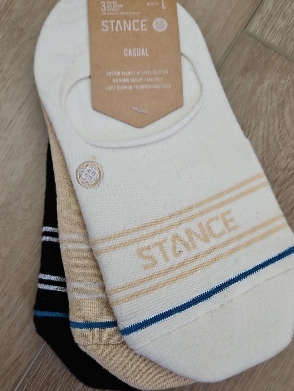 Stance No-Show Sock 3-Pack Light Cusion Cream, Tan, Black Size Large